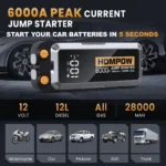 HOMPOW 6000A Jump Starter, 28000mAh 12V Car Battery Charger for All Gas and Up to 12L Diesel Engine, Portable Jump Box with LCD Screen, LED Light ,Type-C Fast Charging