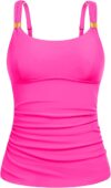 40% off Swimsuit Tops for Women Tops with Built in Bra Ruched Tummy Control Bathing Suits Top Hot Pink M