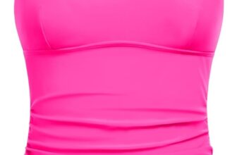 40% off Swimsuit Tops for Women Tops with Built in Bra Ruched Tummy Control Bathing Suits Top Hot Pink M